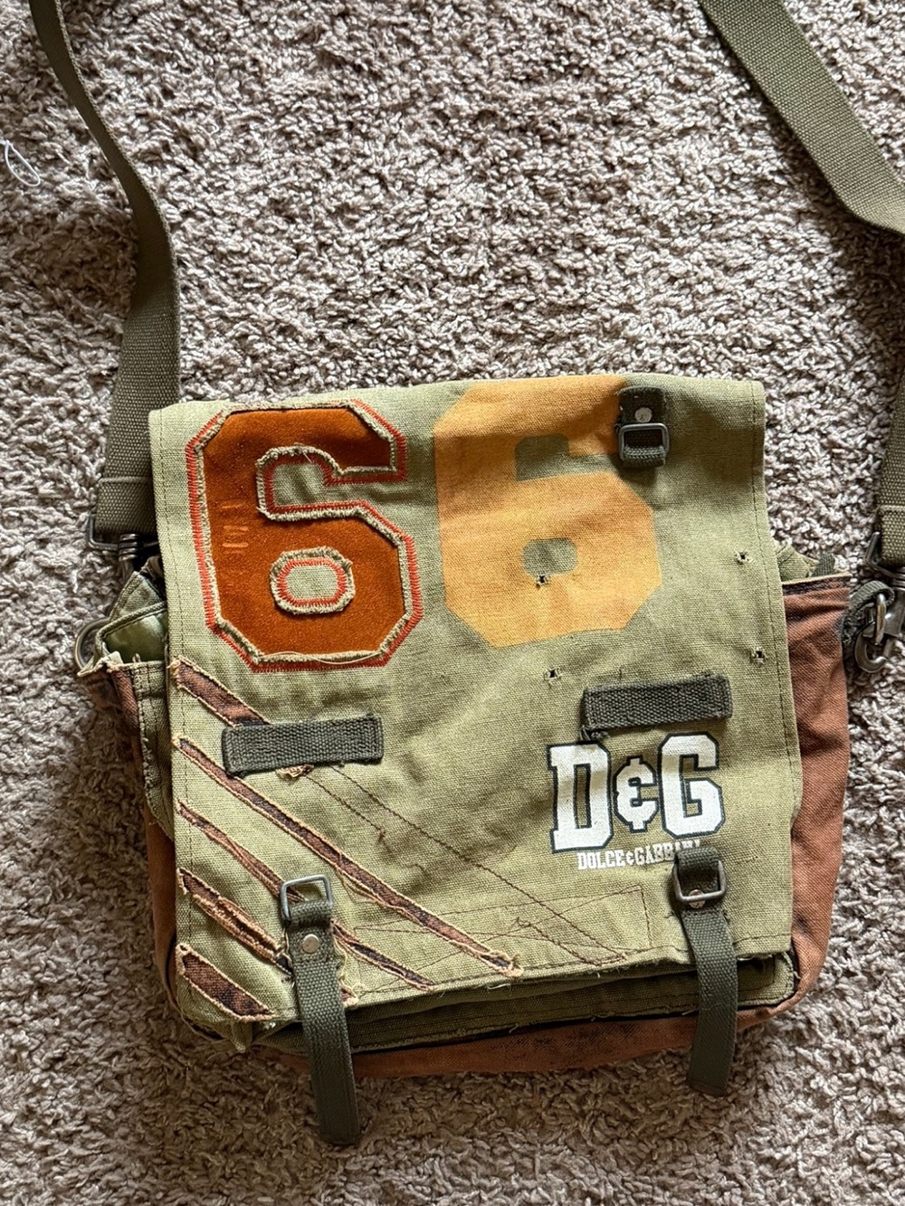 D&G Olive,  2000s Dolce & Gabbana shoulder bag features an olive green canva
